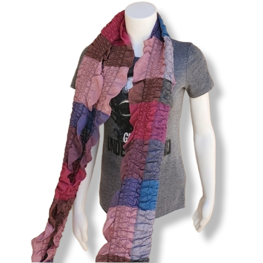 SMOCKED ELASTIC CRINKLY Ruffled Scarf Stretch Wrap Shabby Chic Hijab Rectangular - Picture 10 of 16